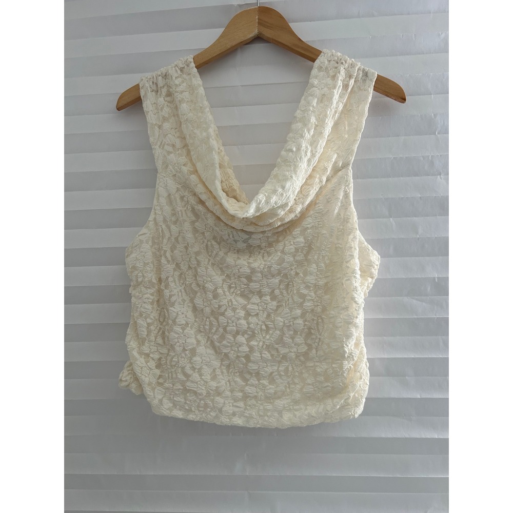 Hollister Womens Cottagecore Lace Cowl Neck Romantic Top Cream Floral XL Fairy